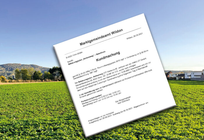 Projekt-Update: Weitendorf bei Wildon – Nelkenweg – Bebauungsplan ist rechtskräftig!