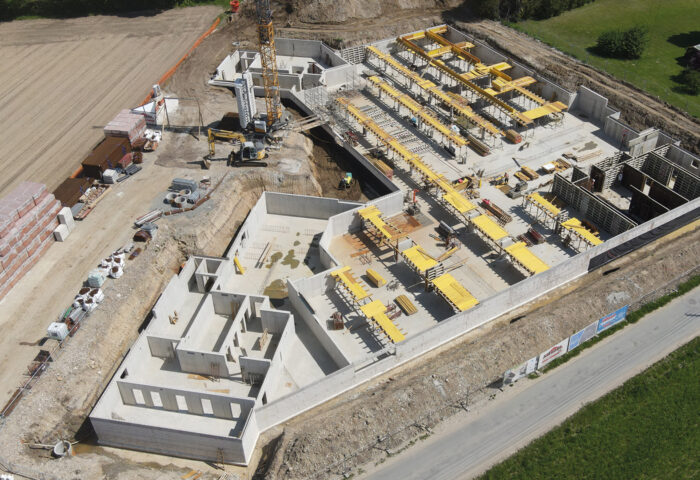 Video-Update: Stainz – Graschuh 131 – Drohnenvideo zu fertigen Aussen- und Innenwänden der Tiefgarage